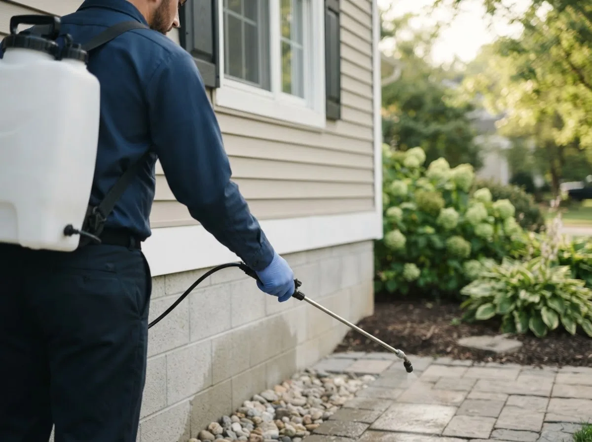 Pest control technician inspecting a home in Harrison, MI